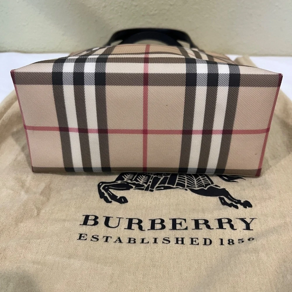 Burberry London Nova Check Coated Canvas Mini Tote Tan Black - Picture 13 of 16